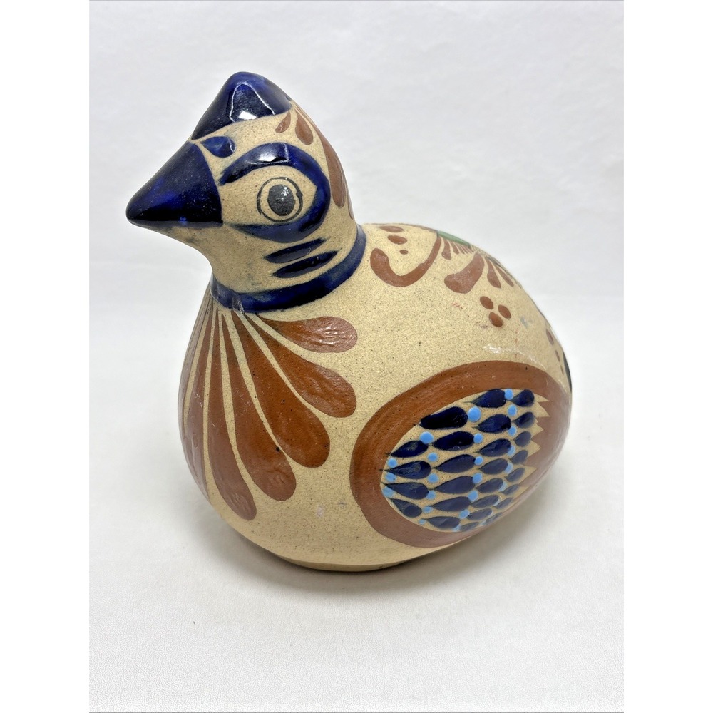 Vintage Mexican Folk Art Bird Handmade and Hand Painted Tonala Quail Ceramic‎